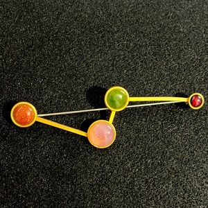 Vintage Stone Cabochon Multicolor Abstract Geometric Matte Gold Tone Brooch